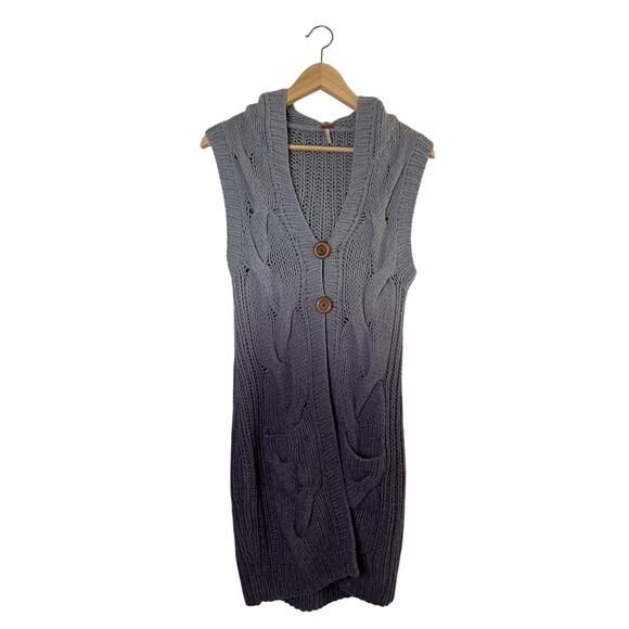 Free People Ombre Gradient Cable-Knit Hooded Cardigan Sweater Vest - Picture 4 of 16